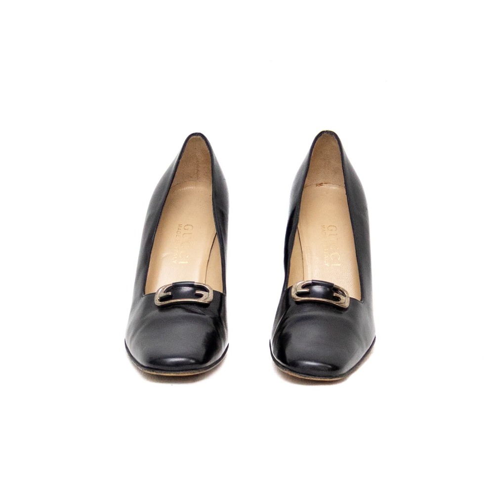 Gucci Black Leather High Heel Pumps with Horsebit Detail Black Enamel Size US6 - Picture 4 of 11